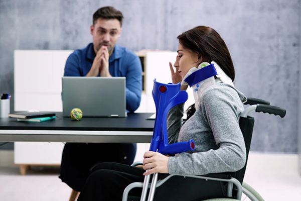 Criminal in Handcuffs Talking to Detective filling witness statement forms